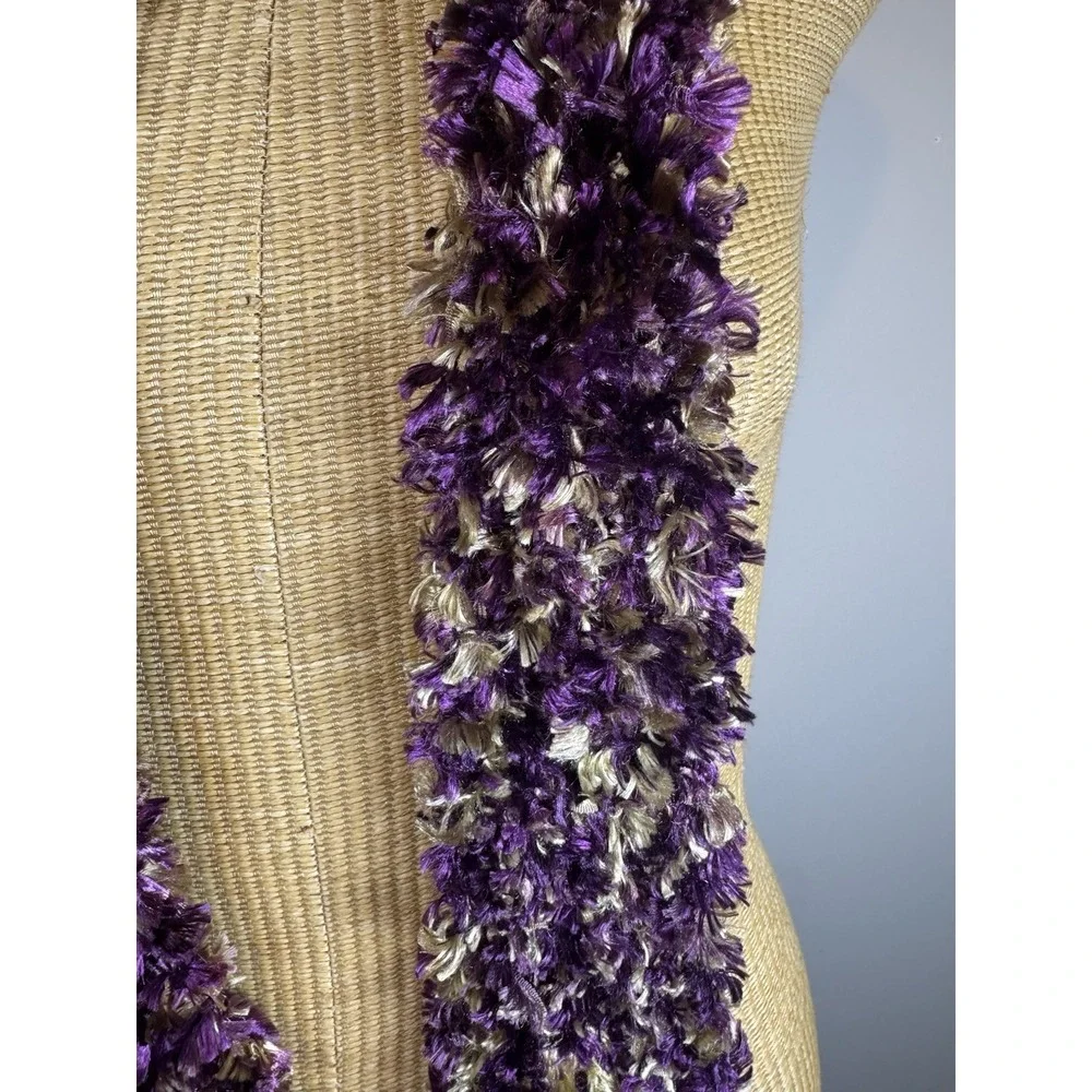 Vtg Y2K Fuzzy Fluffy Eyelash Tube Scarf  Purple Gold‎ Goth Indie Fairy Grunge
